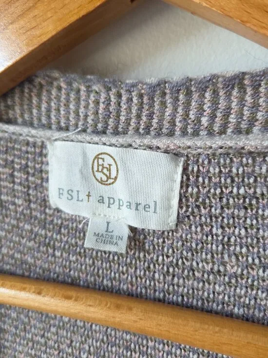 EUC FSL APPAREL CAMO PATTERN LONGLINE OPEN CARDIGAN SWEATER SIZE L - Picture 12 of 16